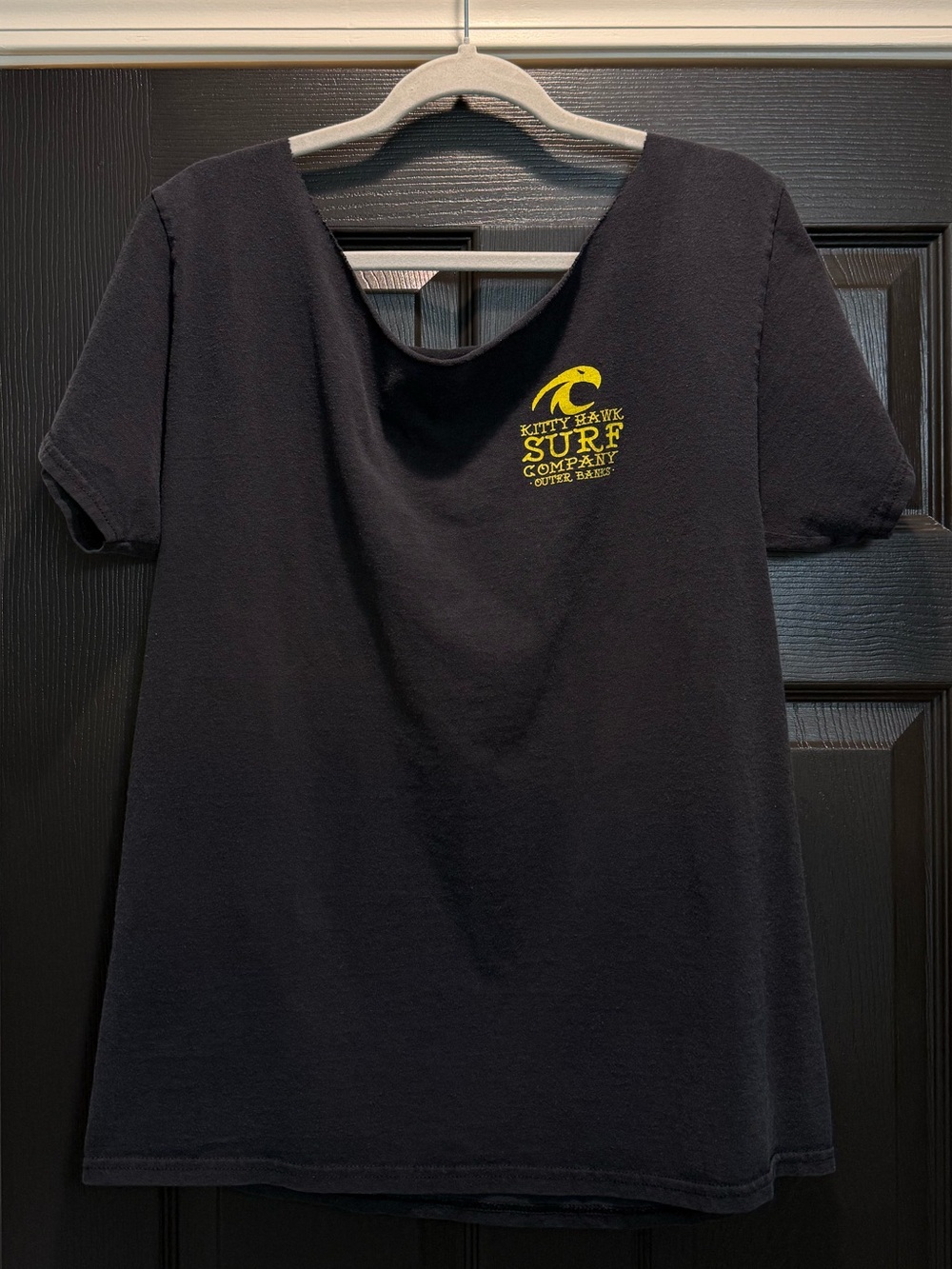Kitty Hawk Surf Co. Outer Banks Women's Black Short-Sleeve Tee with Yellow Logo
